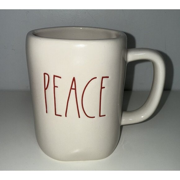 Rae Dunn "PEACE" Ceramic Coffee Tea Mug Cup White Red Christmas Holiday - Picture 1 of 5